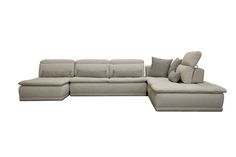 David Ferrari Panorama - Italian Modern Taupe Grey Fabric and Leather Modular Sectional Sofa  The David Ferrari Panorama is an exquisite Italian modern sectional sofa that combines taupe grey fabric and leather upholstery. Its ergonomic design features a left-facing chaise, adjustable headrests, and four move-back mechanism backrests. The modular design includes a corner with a move-back mechanism, and it comes complete with lumbar support, throw pillows, and an ottoman. Crafted in Italy, this s Italian Leather Sectional Sofa, La Furniture, Modern Sectional Sofa, Grey Sectional Sofa, Modern Dining Table Set, Living Room Pouf, Sectional Sofa With Chaise, Sectional Sofas Living Room, Sofa Manufacturers