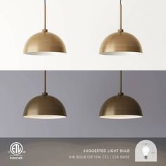 three pendant lights are shown with the same light bulb on each side and below them