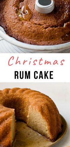 christmas rum cake with a slice cut out