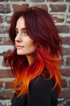 Whether you prefer a subtle blend or a dramatic contrast, these ideas will inspire you to find the perfect ombre look that complements your personal style and adds a modern twist to your appearance. Orange Ombre Hair, Sunset Hair, Hair Color Orange, Fire Hair, Vivid Hair Color, Pretty Hair Color, Halloween Hair