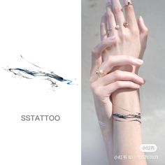 two hands with different rings on them and the words tattoo written in chinese above it