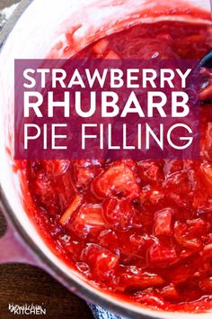 strawberry rhubarb pie filling in a bowl