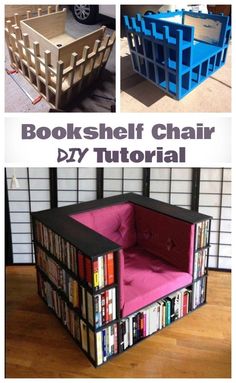 the diy book shelf chair is made out of bookshelves