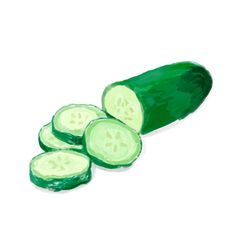 a drawing of sliced cucumbers on a white background