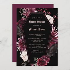 a black and purple floral bridal shower