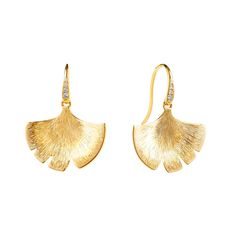 Jardin Gingko Earrings Gingko Earrings, Ginko Earrings, Ginko Leaf Jewelry, Elegant Gold Fish-shaped Earrings, Gold Flower-shaped Cubic Zirconia Cluster Earrings, Gingko Leaves, Romantic Earrings, Gold Champagne, French Wire