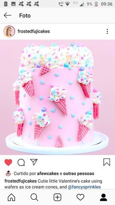 a pink cake with ice cream and sprinkles on it