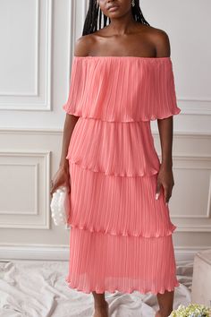 coral pleated off the shoulder midi dress Off-shoulder Pleated Cocktail Midi Dress, Pink Off Shoulder Dress For Spring Formal, Chiffon Off-shoulder Midi Dress For Party, Off-shoulder Chiffon Midi Dress For Parties, Summer Cocktail Off Shoulder Maxi Dress, Chic Off-shoulder Pleated Maxi Dress, Chic Pleated Midi Dress For Bridesmaids, Formal Off-shoulder Pleated Midi Dress, Off-shoulder Pleated Maxi Dress For Formal Occasions