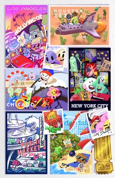 an assortment of cartoon character collages are featured in this image with the caption new york city