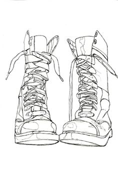 a drawing of a pair of shoes with laces on the bottom and one shoe in the middle