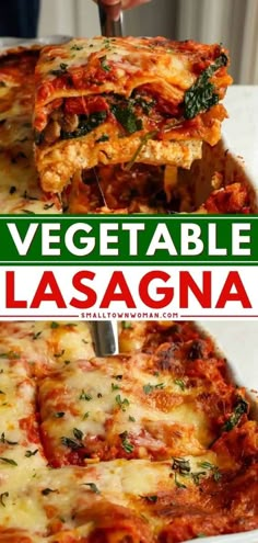 vegetable lasagna in a white casserole dish