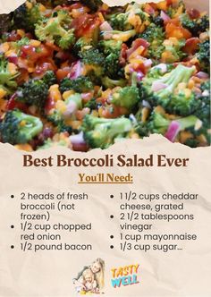 the broccoli salad is ready to be eaten