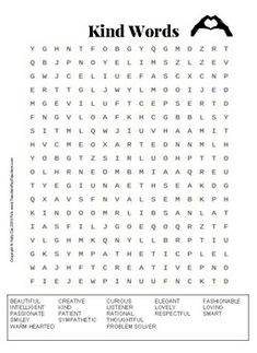 a printable word search page for the kind words