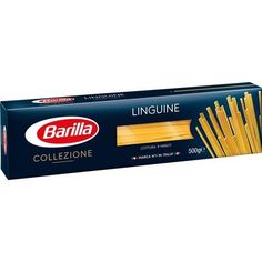 a box of linguine pasta on a white background