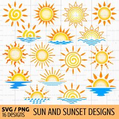 the sun and sunset designs are available in svt, epsp, and png