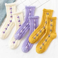 Cottagecore Floral Socks - Boogzel Clothing Frilly Socks, Cottagecore Clothes, Floral Socks, Aesthetic Shop, Chunky Sandals, Cute Socks, Yellow Shorts, Flat Boots, Short Socks