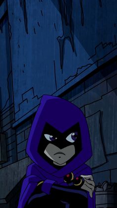 a cartoon character dressed in purple and black