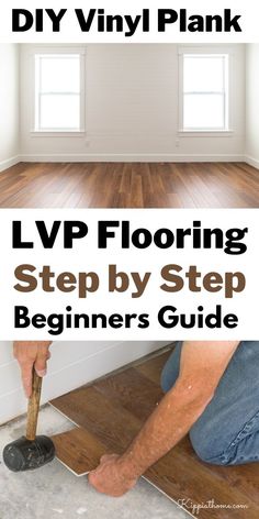 a man laying vinyl flooring on top of a hard wood floor with the words diy vinyl plank