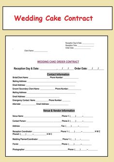 a wedding cake contract form is shown