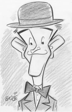 a drawing of a man wearing a hat and bow tie