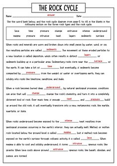 the rock cycle worksheet is shown in red and black, with text on it