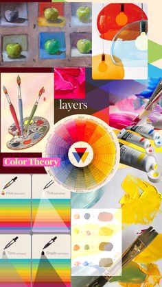 an image of different colored paints and their effects on the page, with text that reads layers color theory