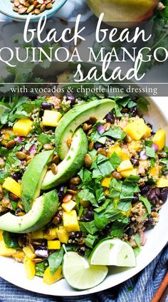 black bean quinoa mango salad with avocado and cilantro lime dressing