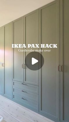 an image of a bedroom with green cabinets and white flooring that says ikea pax hack