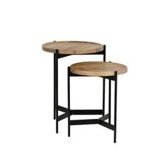 two wooden tables with black metal legs