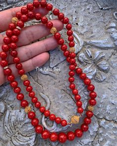 DESCRIPTION: Thank you for coming in! Beautiful rare Mediterranean Sardinia Coral with OX blood red color and sphere shape! The color is directly from the ocean, not dyed! 100% natural beauty! 28 inch necklace with 18k solid gold diamond spacers and clasp! Manufactured in Italy! 327 carats! You'll get the necklace you see! SIZE of the coral : Appr.7.5mm-11.5mm COLOR: OX Blood Red GRADE: AA Red Ruby Bead Necklaces, Red Ruby Round Beaded Necklace, Red Ruby Beaded Necklace, Red Ruby Beaded Necklaces For Jewelry Making, Red Coral Jewelry With 8mm Beads, Luxury Red Necklace With Polished Beads, Red Ruby Necklace With Polished Beads, Red 8mm Bead Necklace, Red Necklaces With 8mm Beads For Jewelry Making