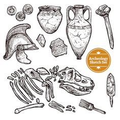 sketches of ancient objects and artifacts