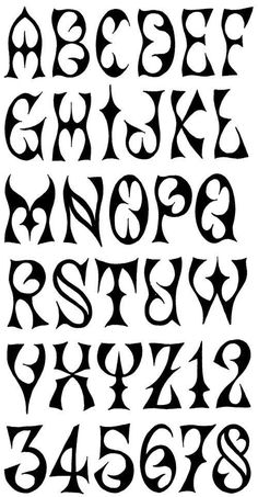 the letters and numbers in gothic style are all black with white lettering, including one for each letter