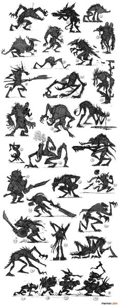 some black and white images of monsters