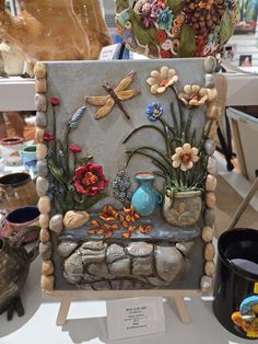 Polymer Clay on Canvas Clay Crafts On Canvas, Crafts On Canvas, Polymer Clay On Canvas, Clay On Canvas, Sanctuary Garden, 3d Painting, Plate Art, Art Garden, 2d Art