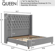 queen size bed frame with tufted upholstered headboard and foot board measurements