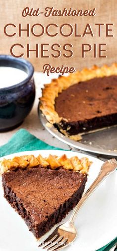 a slice of chocolate pie on a plate with a fork