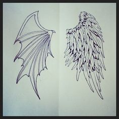 two drawings of wings, one is black and the other is white