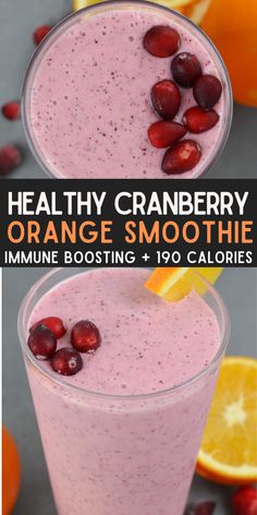 healthy cranberry orange smoothie recipe in two glasses