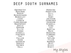 the words deep south summes written in black and white on a sheet of paper