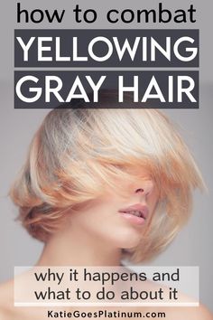 Yellowing gray hair is a common problem for many women.  Luckily, there are a lot of ways to prevent and treat yellow tones in gray hair  Read on to find out how to keep your grays from yellowing and how to get your silvers shining again!   #grayhair #greyhair #goinggray Grey Yellow Aesthetic, Grey Hair Turning Yellow, Brighten Gray Hair, Grey Hair Care, Midlife Fashion, Shampoo For Gray Hair, Grey White Hair, Fox Hair, Grey Hair Inspiration