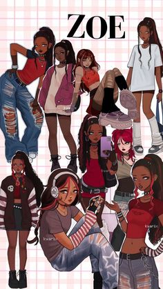 an illustrated collage of women with headphones on and the words zooe above them