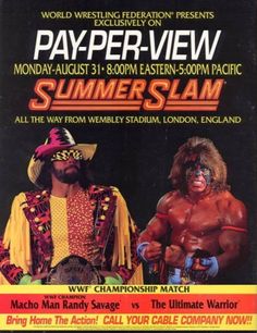 an advertisement for the summer slam featuring two men in costumes