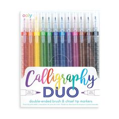 an assortment of colored markers with the words calligraphy duo on them in different colors