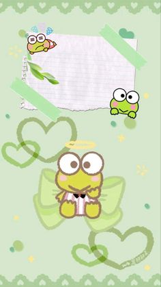 an image of a cartoon character on a green background with hearts and birds around it