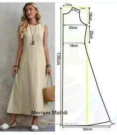 a woman wearing a dress and purse next to a drawing of the measurements for it