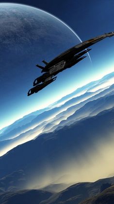 an artist's rendering of a fighter jet flying over the earth