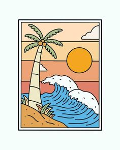 Summer time on the beach theme. the waves and the coconut vector illustration for sticker, poster, t shirt and other Coconut Vector, Sticker Poster, Hang Ten, Beach Theme, Beach Themes, Summer Time, The Beach, Vector Free