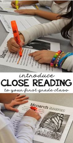 close reading to your first grade classroom with text overlay that reads, introduce close reading to your first grade class