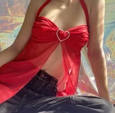 Heart Dress Aesthetic, Heart Back Dress, Hearts Outfit Aesthetic, Y2k Red Dress, Heart Shaped Clothes, Heart Clothes Aesthetic, Heart Top Outfit, Red Top Aesthetic, Red Clothing Aesthetic