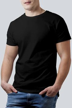 Plain Black T-shirt For Men Black T Shirt Outfit Men, Black Tshirt Men, Clothing Basics, Plain Black T Shirt, Boy Styles, Timeless Simplicity, Jet Black Color, Trendy T Shirts